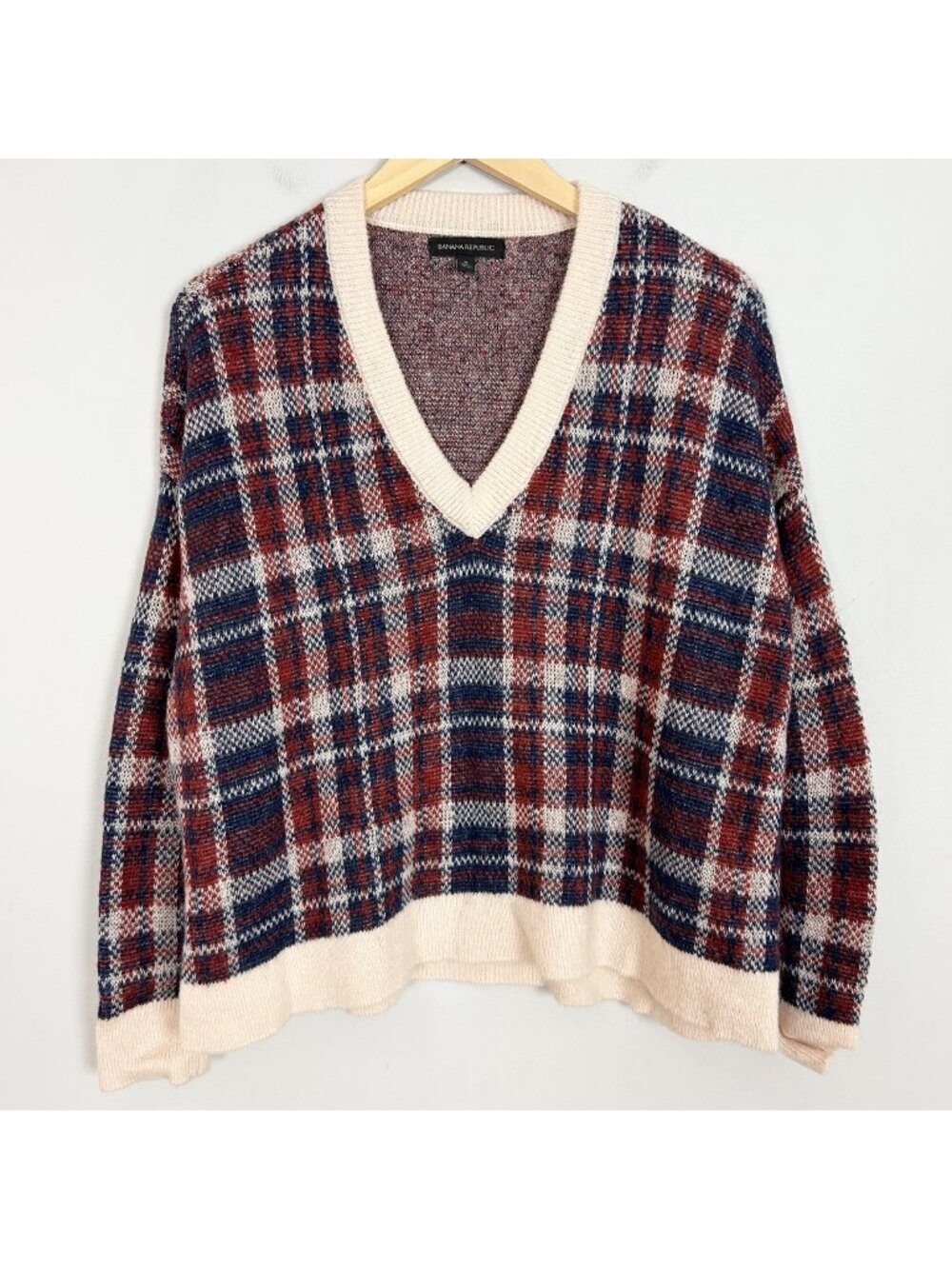 Banana Republic Fall Plaid V-neck Sweater Classic Preppy Size Small‎ Women's